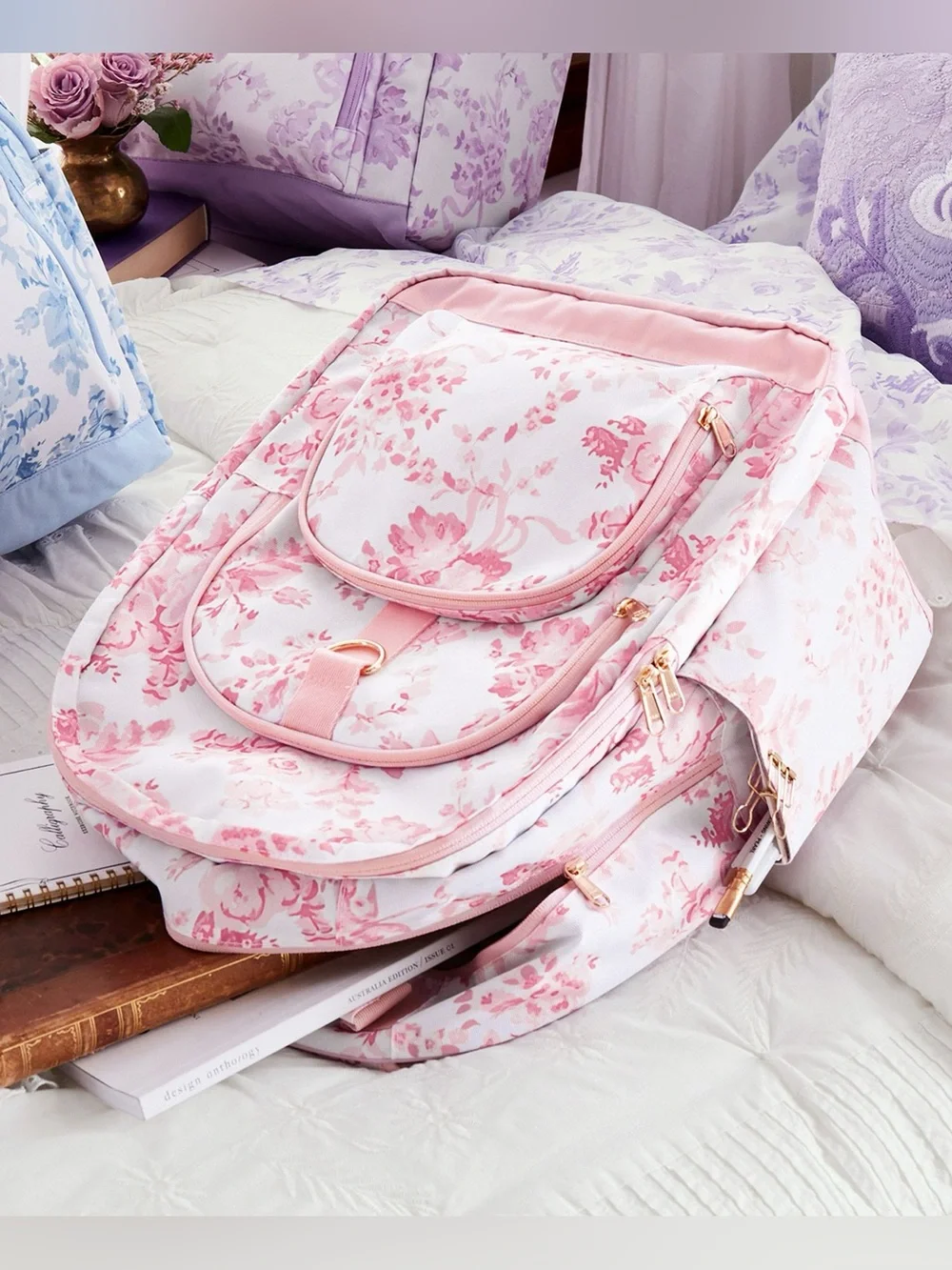 LoveShackFancy Pink Damask Large Backpack & Laptop Case in Floral Pink 💕🌸